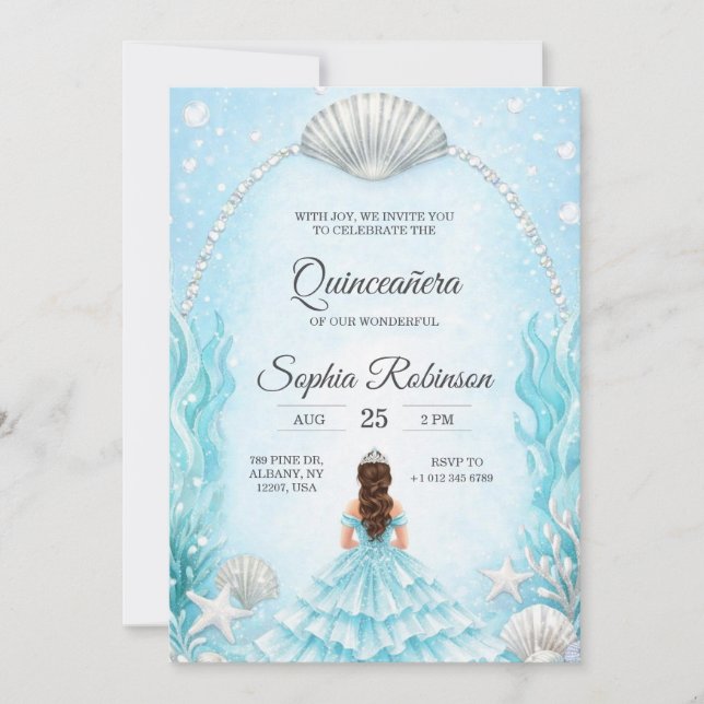 Convite Quinceanera Invitation with an ocean theme  (Frente)