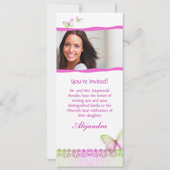 Convite Quinceanera Invitations Borboleta Lace PG2 (Frente)