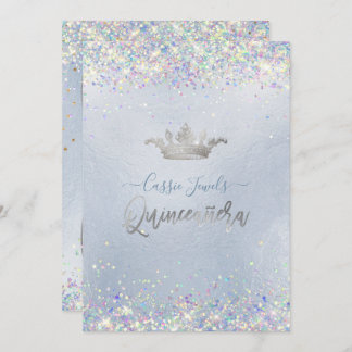 Convite Quinceanera Iridescent Confetti+Princess Crown