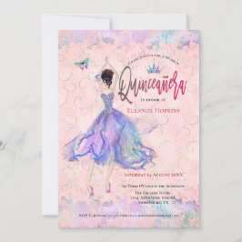 Convite Quinceanera Iridescente Blush Pink Dancing Girl