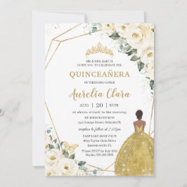 Convite Quinceañera Ivory White Floral Dourado Princesa Ca