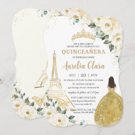 Convite Quinceañera Ivory White Floral Paris Dourada Princ