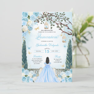 Convite Quinceanera, Jardim Encantado, Princesa Azul Claro