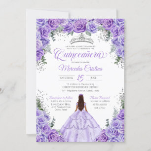 Convite Quinceanera Lavanda de Prata Roxo-Claro