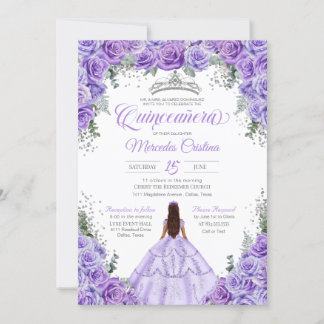 Convite Quinceanera Lavanda de Prata Roxo-Claro