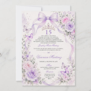 Convite Quinceañera Lavanda floral 15 Anos Tiara de Prince