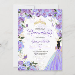 Convite Quinceanera Lavanda Púrpura Borboleta Elegante Inv