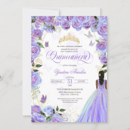 Convite Quinceanera Lavanda Púrpura Borboleta Elegante Inv