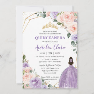 Convite Quinceañera Lavanda Roxo Blush Dourado