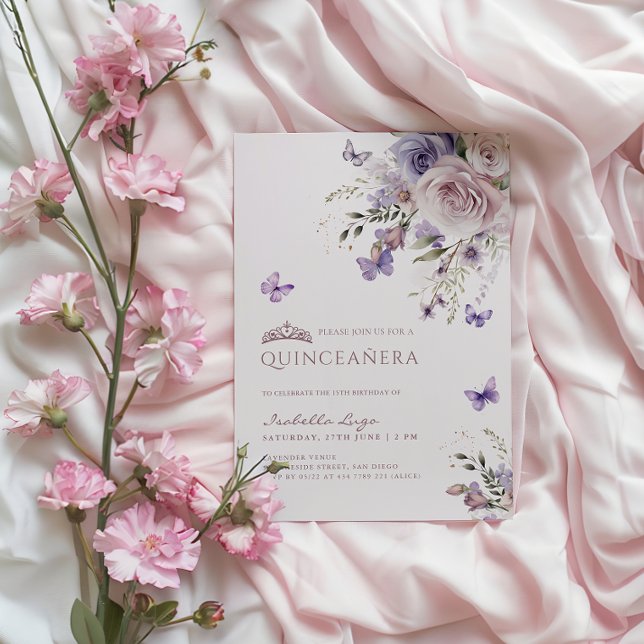 Convite Quinceañera Lavanda Roxo Borboleta (Criador carregado)