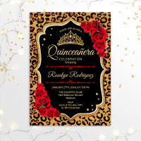 Quinceanera - Leopardo Imprime Dourado Vermelho