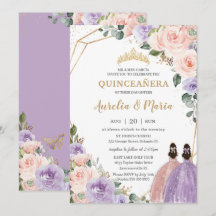 Quinceañera Lilac Blush Gêmeos Rosa Dourados