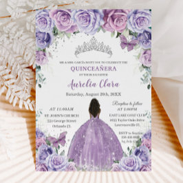Convite Quinceañera Lilac Flores Roxas Brown Princess