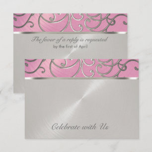 Convite Quinceanera Lilac Pink e Silver Filigree Swirings