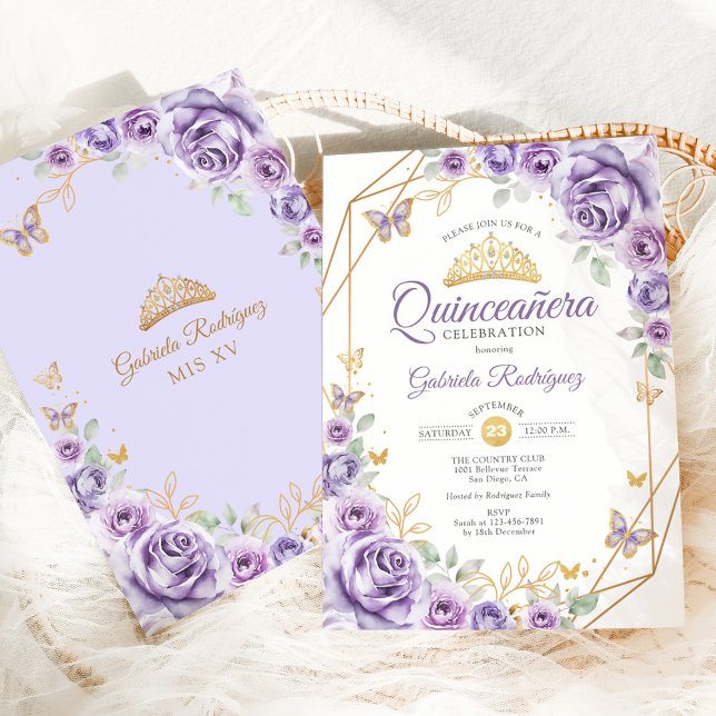 Convite Quinceanera Lilac Purple Floral (Criador carregado)