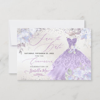 Convite Quinceanera Lilac Purple Glitter Data de Salvação