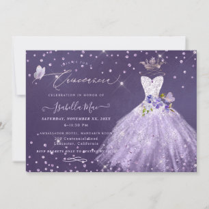 Convite Quinceanera Lilac Purple Silver Glitter Invit