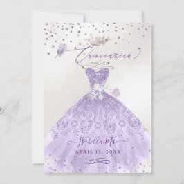 Convite Quinceanera Lilac Púrpura Prata Palha