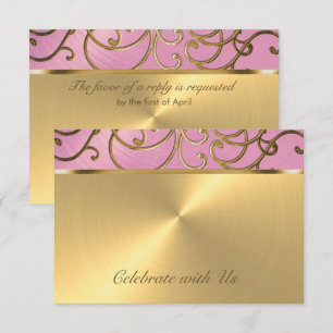 Convite Quinceanera Lilac Rosa e Dourados Suportes de Fili