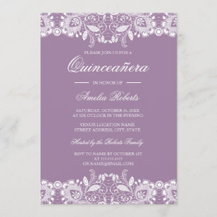 Convite Quinceanera Lilás de Renda Vintage