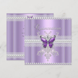 Convite Quinceanera Lilás Rosa Pérola Laço Borboleta