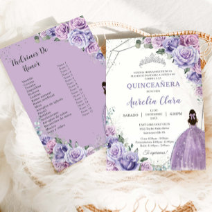 Convite Quinceañera Lilás Roxo Floral 15 Anos Padrinhos 