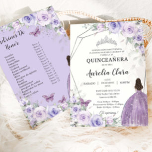 Convite Quinceañera Lilás Roxo Floral 15 Anos Padrinhos
