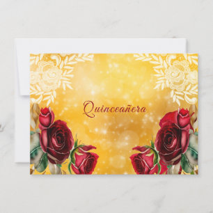 Convite Quinceanera Lindas Rosas Vermelhas com Renda e Dou
