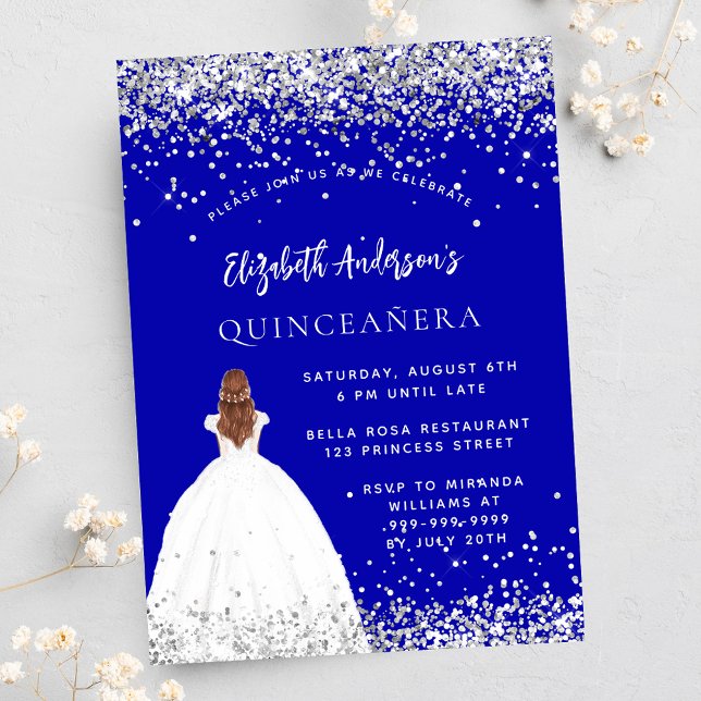 Convite Quinceanera, luxo de roupas de prata azul real (Criador carregado)