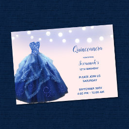 Convite Quinceanera Luzes de Corda Azul Naval Bege