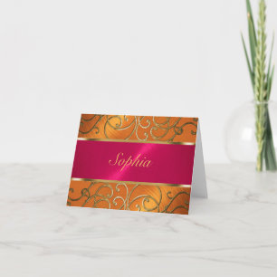 Convite Quinceanera Magenta Rosa Laranja Dourado Filigrana