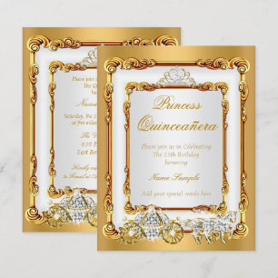 Convite Quinceanera Mágica Cavalo e Carruagem de Ouro Bran