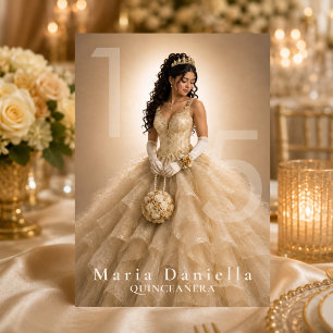 Convite Quinceañera Marfim Champagne Dourado