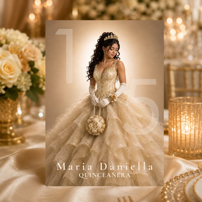 Convite Quinceañera Marfim Champagne Dourado (Criador carregado)