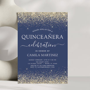 Convite Quinceanera Marinho Azul Dourado Brin Sparkle