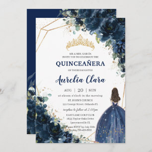 Convite Quinceañera Marinho de Quic Blue Floral Princess C