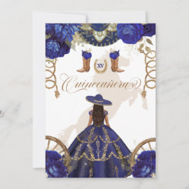 Convite Quinceanera marinho Real Azul Ocidental Charro 2 L