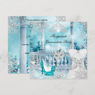 Convite Quinceanera Máscara Princesa Mágica Azul 3