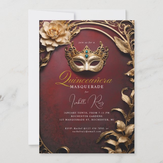 Convite Quinceañera mascarada (Frente)