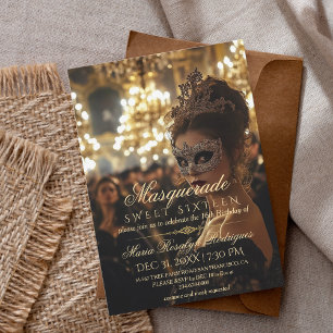Convite Quinceanera mascarada Gold