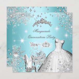 Convite Quinceanera Mascarada Magia Princesa Azul Teal