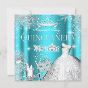 Convite Quinceanera Mascarada Magical Princess Teal