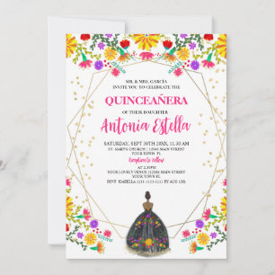 Convite Quinceanera Mexicana Fiesta Black Princess