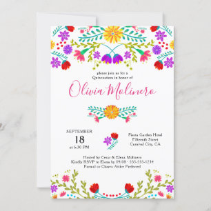 Convite Quinceanera Mexicana Fiesta Colorida Branca