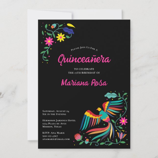 Convite Quinceanera Mexicana Fiesta Floral Birthday (Frente)