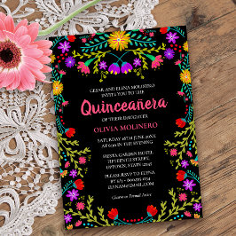Convite Quinceanera Mexicana Fiesta Floral Black Birthday