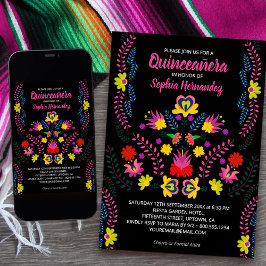 Convite Quinceanera Mexicana Flores do Partido Mexicano Ne