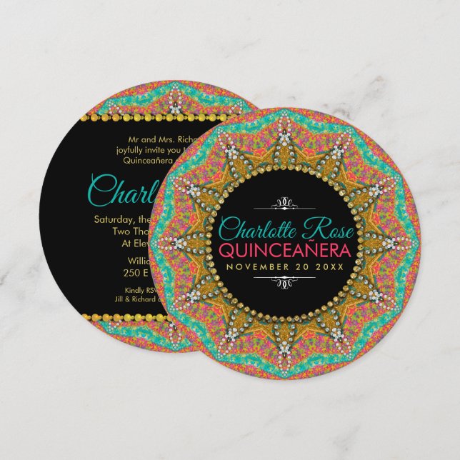 Convite Quinceanera mexicana Pearls Dourado Nascimento de  (Frente/Verso)