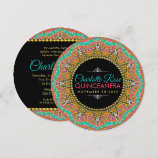 Convite Quinceanera mexicana Pearls Dourado Nascimento de