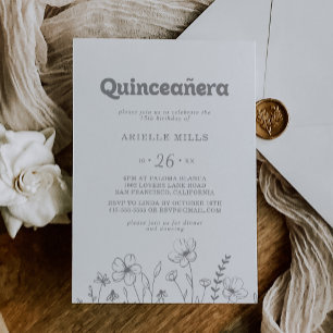 Convite Quinceañera Minimalista Silvestre Cinza